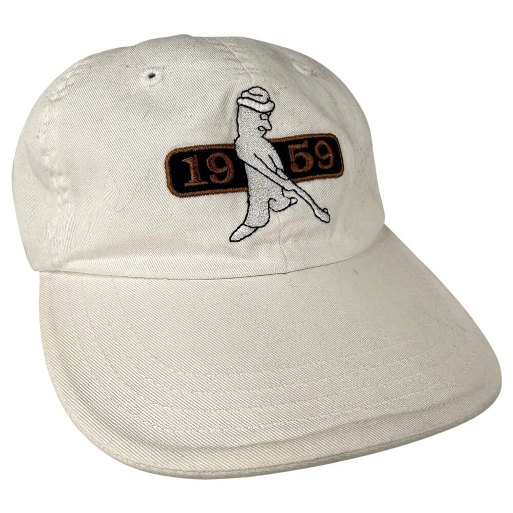 VTG Mr Ping Golf Hat 1959 Embroidered‎ Logo Adjustable Hook & Loop White Cotton